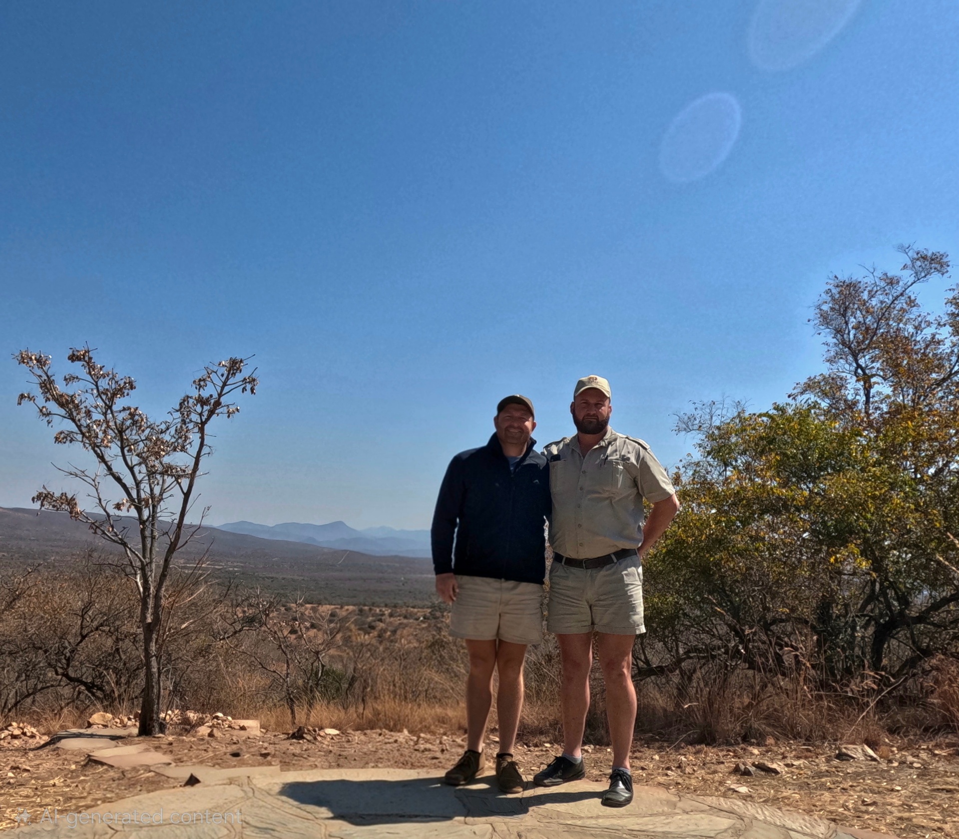 Angelo and a friend standing at a viewpoint over the mountains